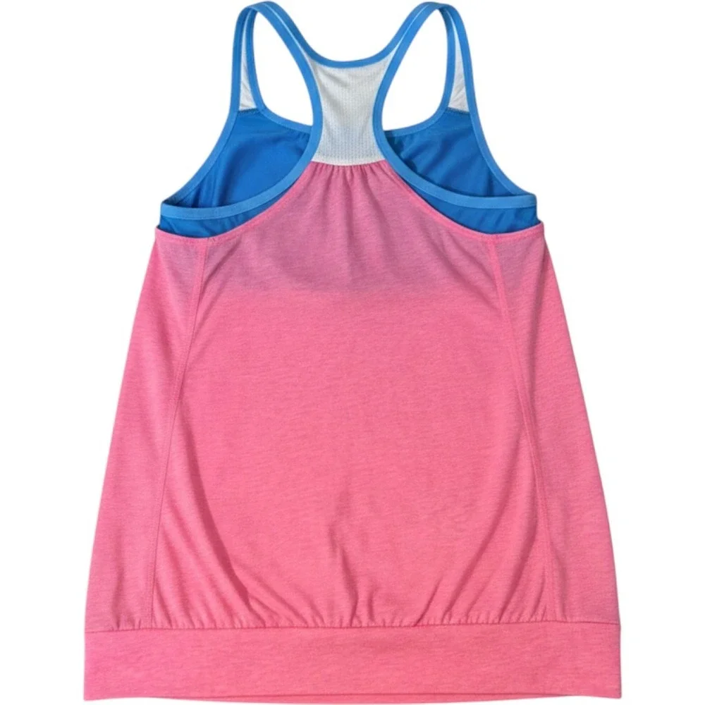 Nike Tank Top Womens XL Pink Blue Dri-FIT Layered Built-in Bra Racerback Gym